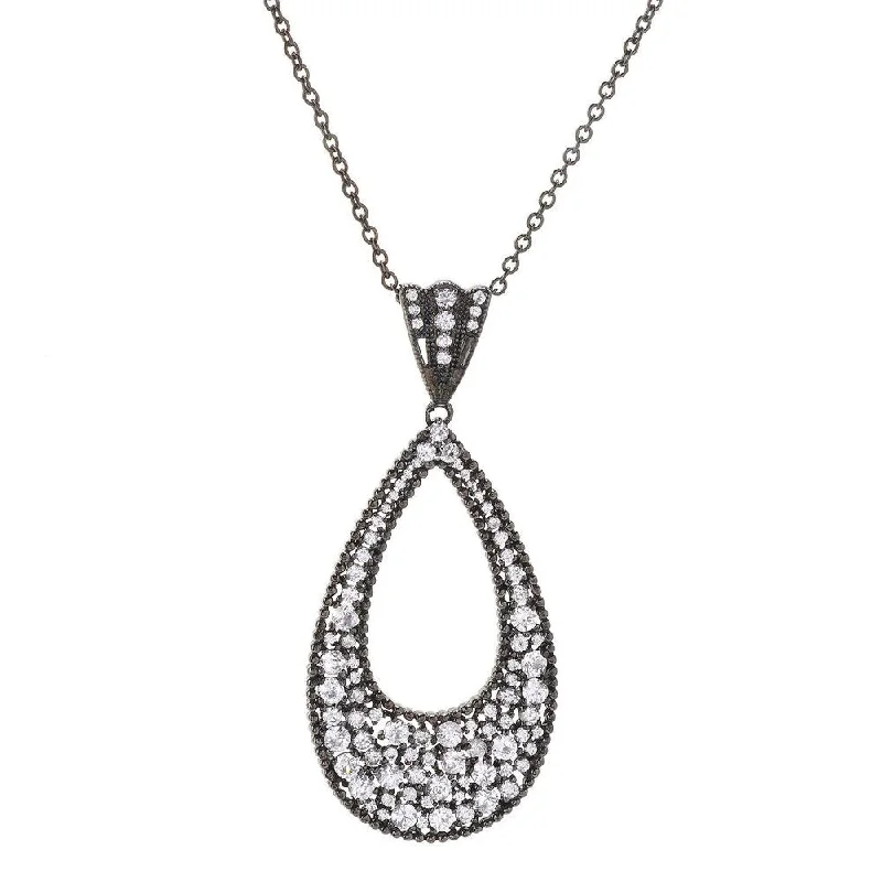 emerald pendant necklace for women -Black Rhodium-plated Sterling Silver White Zirconia Teardrop Necklace