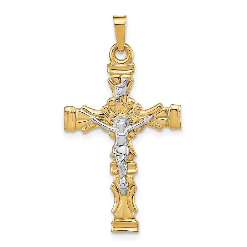 boho style layered necklace for women -Diamond2Deal 14K Two-tone Gold Brushed and Polished Latin Crucifix Cross Pendant (L- 25 mm, W- 19.5 mm)