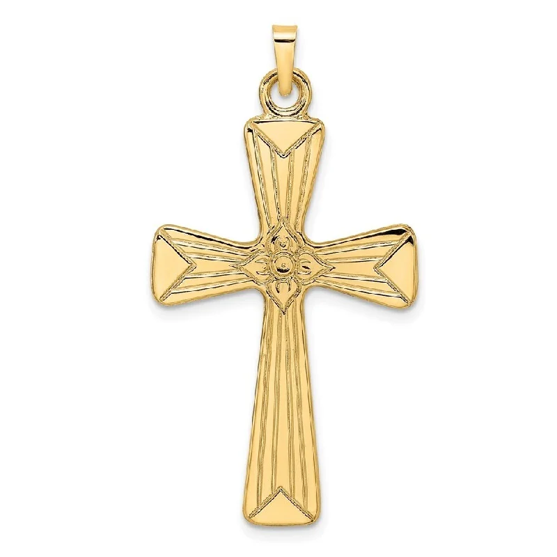 dainty gold necklace for minimalists -Diamond2Deal 14K Yellow Gold Center Flower Solid Cross Pendant (L-42mm, W-23.6mm)