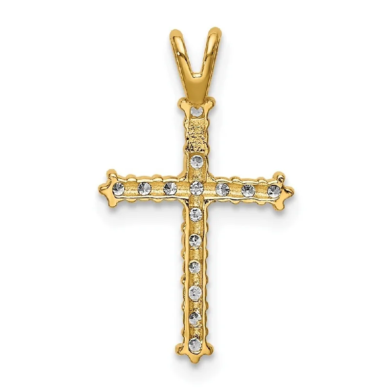 diamond heart pendant necklace -Diamond2Deal 14K Yellow Gold Polished CZ Cross Chain Slide Pendant (L- 20.87 mm, W- 4.1 mm)