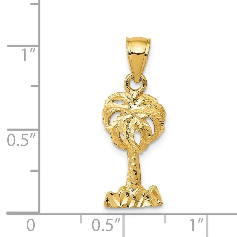 silver name necklace for women -Diamond2Deal 14K Yellow Gold Polished Diamond-cut Palm Tree Pendant (L- 25 mm, W- 10 mm)