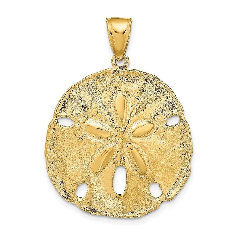 personalized zodiac necklace for women -Diamond2Deal 14K Yellow Gold Sand Dollar Pendant (L- 37 mm, W- 27 mm)