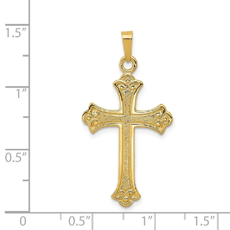 unique name necklace for women -Diamond2Deal 14K Yellow Gold Textured and Polished Fleur de lis Cross Pendant (L- 24 mm, W- 18 mm)