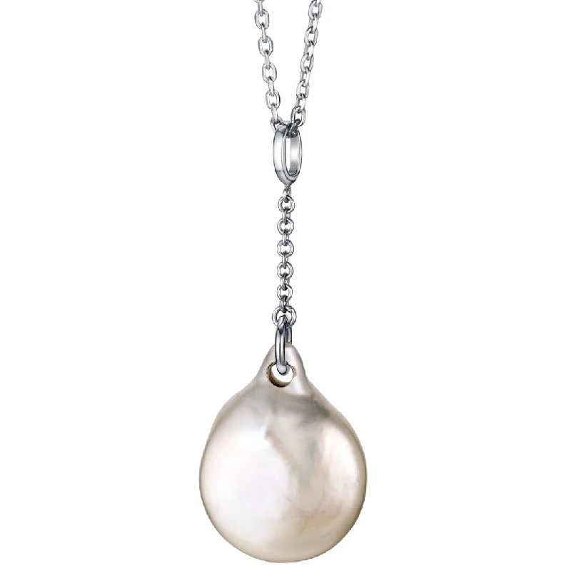 silver teardrop necklace for women -Freshwater Pearl Swing Pendant in Sterling Silver, Adjustable Chain