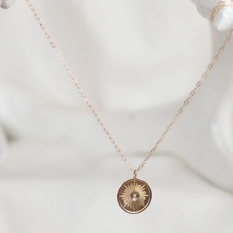 gold coin pendant necklace for women -CARIE RAISED BURST DISC PENDANT NECKLACE