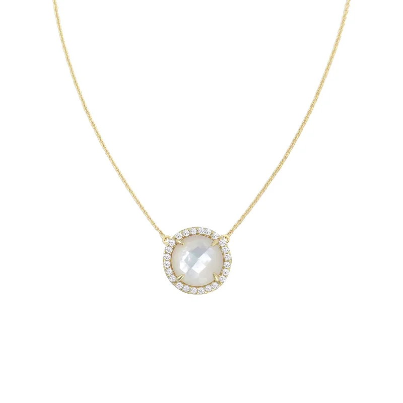 layered chain necklace for men -Gold Over Sterling Silver with Mother Of Pearl & White Topaz Necklace