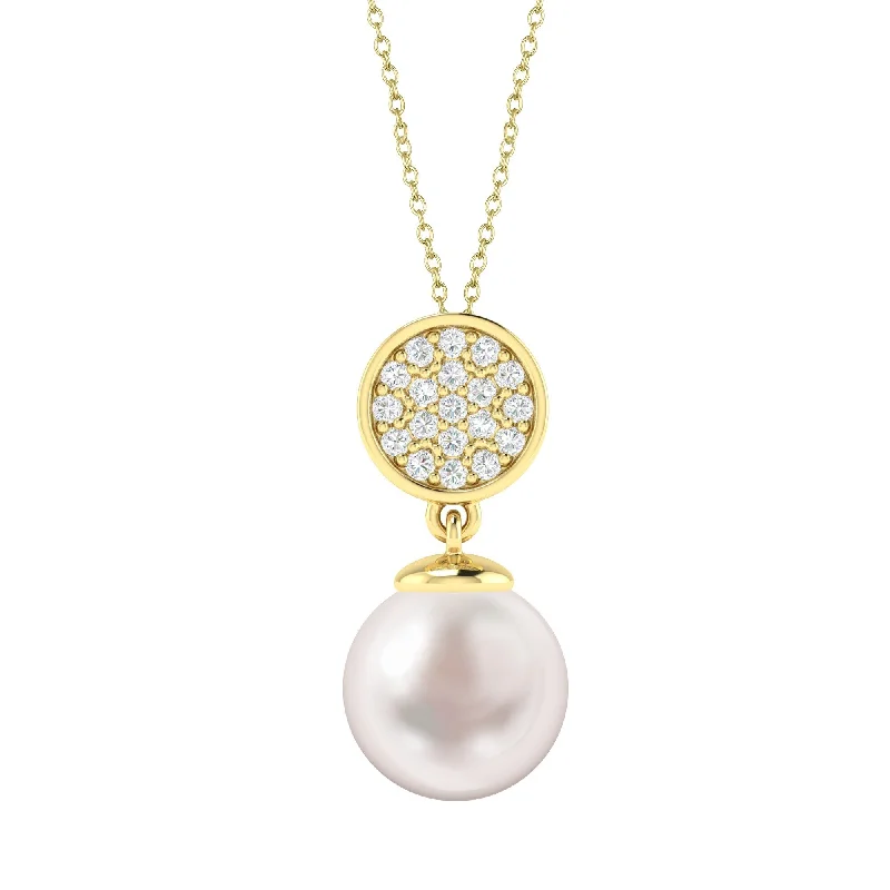 simple gold pendant necklace -Gold Over Sterling Silver with Sell Pearl and White Topaz Necklace-18"