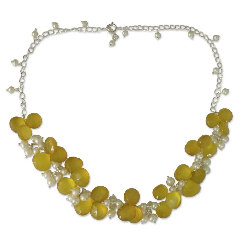 statement heart necklace for women -Handmade Sterling Silver 'Golden Shimmer' Pearl Chalcedony Necklace (India)