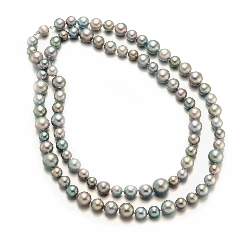 pearl choker necklace for brides -8-13mm Multi-Size Gray Tahitian Pearl Long Necklace