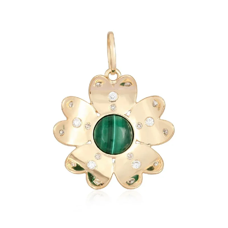 sapphire pendant necklace for women -MALACHITE + DIAMOND FLOWER PENDANT