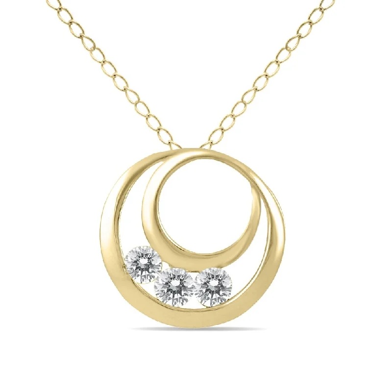 engraved heart pendant necklace for women -Marquee 1/2 Carat TW Three Stone Circle Pendant in 14K Yellow Gold