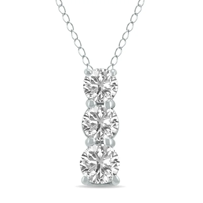 custom engraved pendant necklace for women -Marquee 1/2 CTW Lab Grown Diamond Three Stone Pendant in 14K White Gold