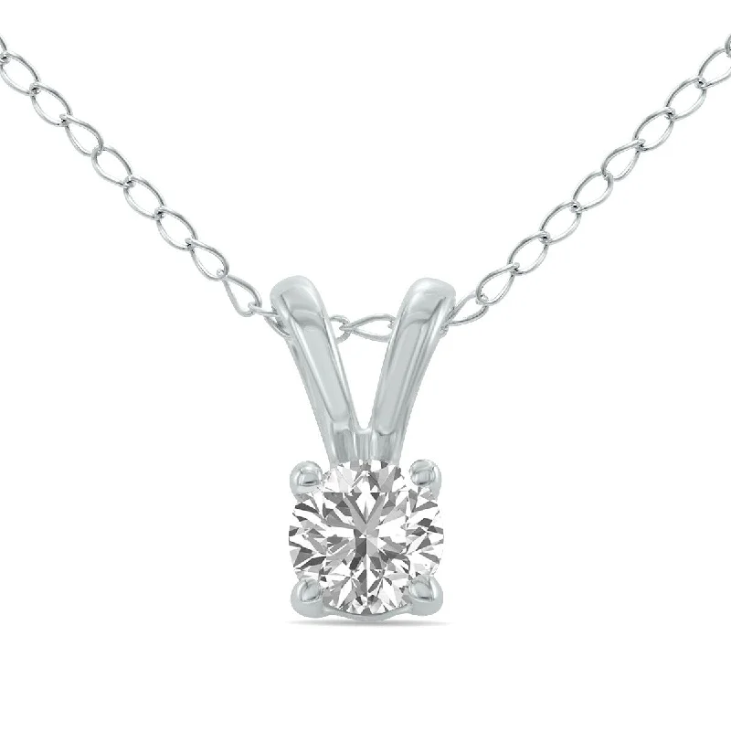 vintage locket necklace for photos -Marquee 1/4 Carat Lab Grown Diamond Round Solitaire Pendant in 14K White Gold