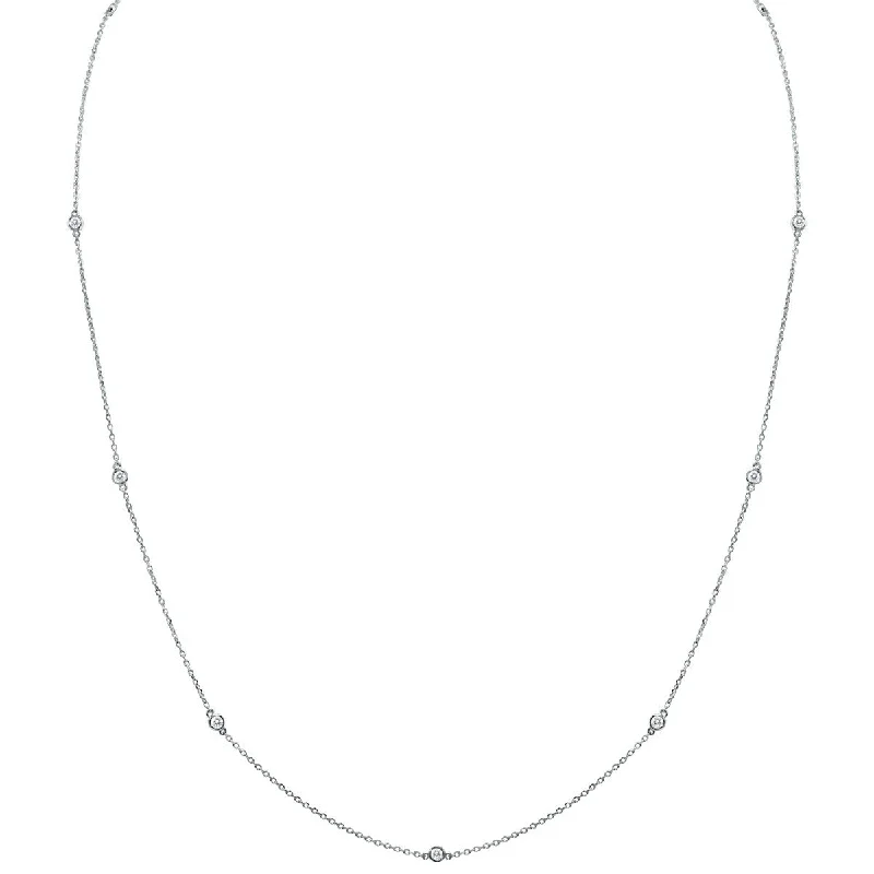 gold layered necklace for women -Marquee 1/4 Carat TW Bezel Set Diamond Station Necklace in 14K White Gold