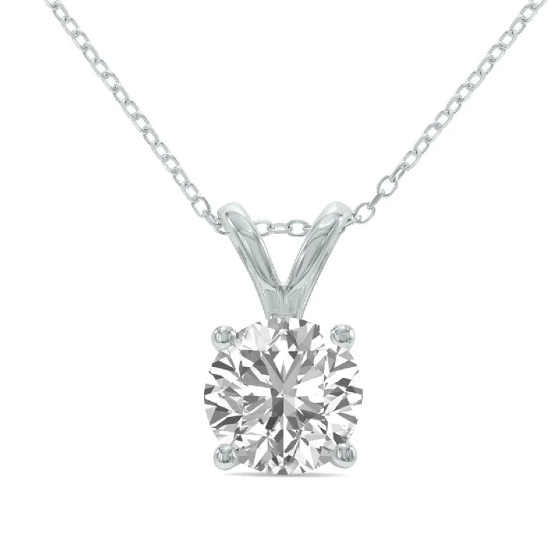 love heart pendant necklace for women -Marquee 1.50 Carat Lab Grown Diamond Round Solitaire Pendant in 14K White Gold