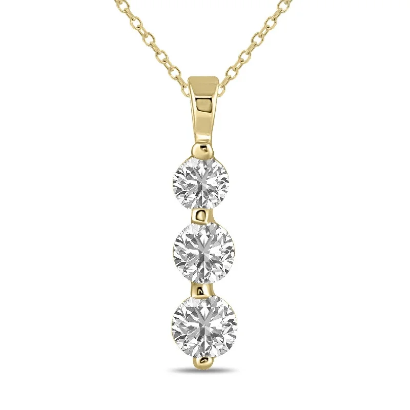 layered name necklace for women -Marquee 1.50 CTW Lab Grown Diamond Three Stone Snow Pendant in 10K Yellow Gold