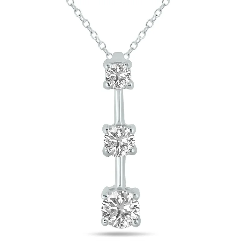 gold cross pendant necklace for women -Marquee 1.50 CTW Three Stone Lab Grown Diamond Bar Pendant in 10K White Gold