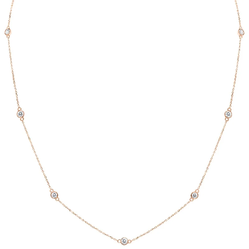 black onyx necklace for men -Marquee 1 Carat TW Bezel Set Diamond Station Necklace in 14K Rose Gold