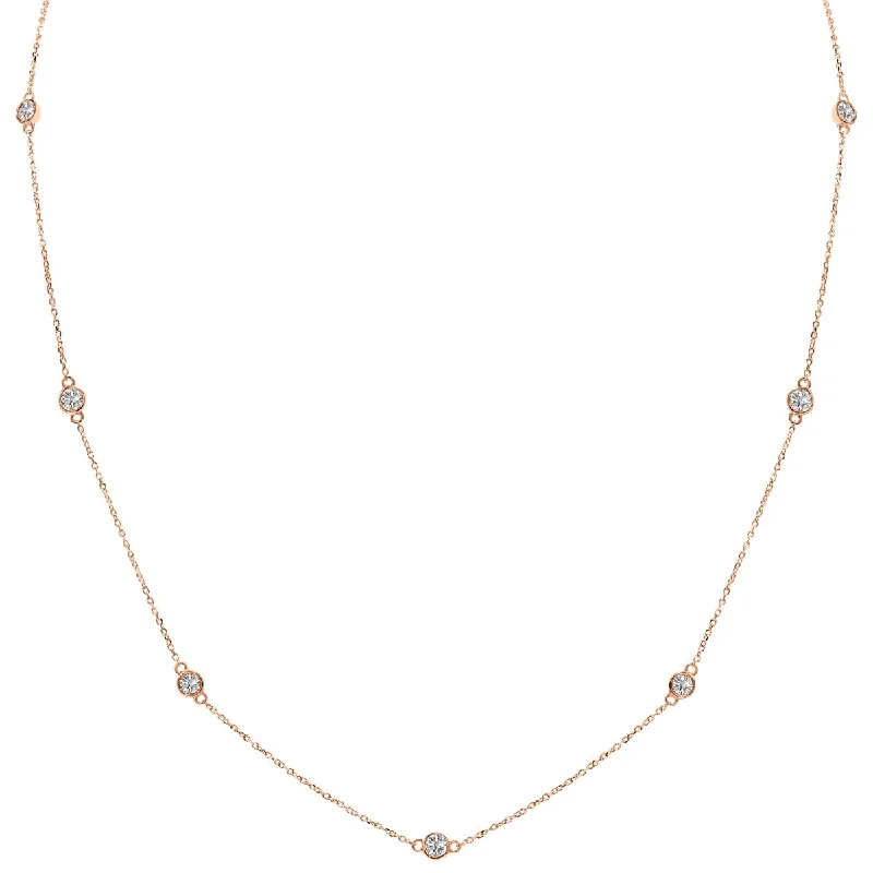 statement heart necklace for women -Marquee 1 Carat TW Bezel Set Lab Grown Diamond Station Necklace in 14K Rose Gold