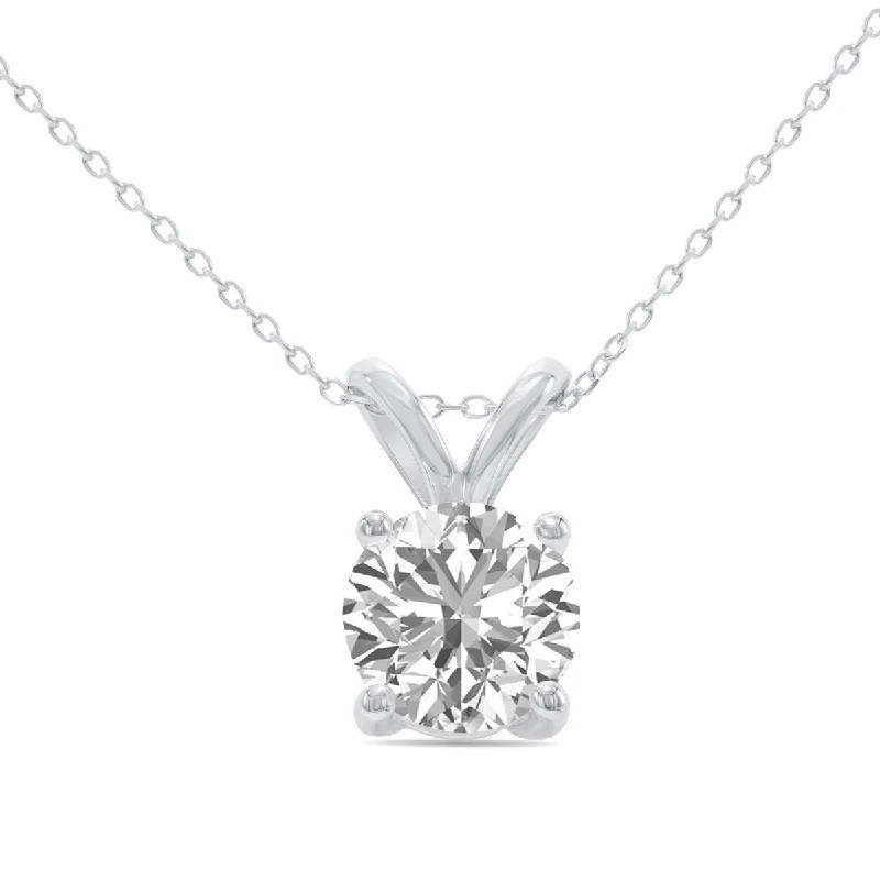 silver teardrop necklace for women -Marquee 2 Carat Lab Grown Diamond Round Solitaire Pendant in 14K White Gold