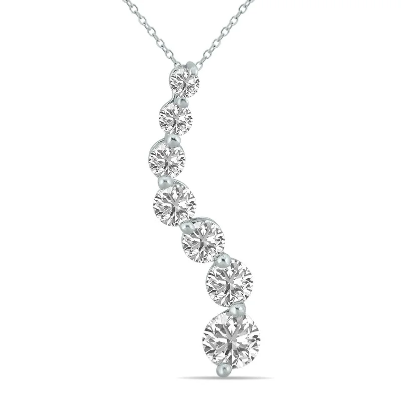 monogram necklace for women -Marquee 2 CTW Lab Grown Diamond Journey Pendant in 14K White Gold