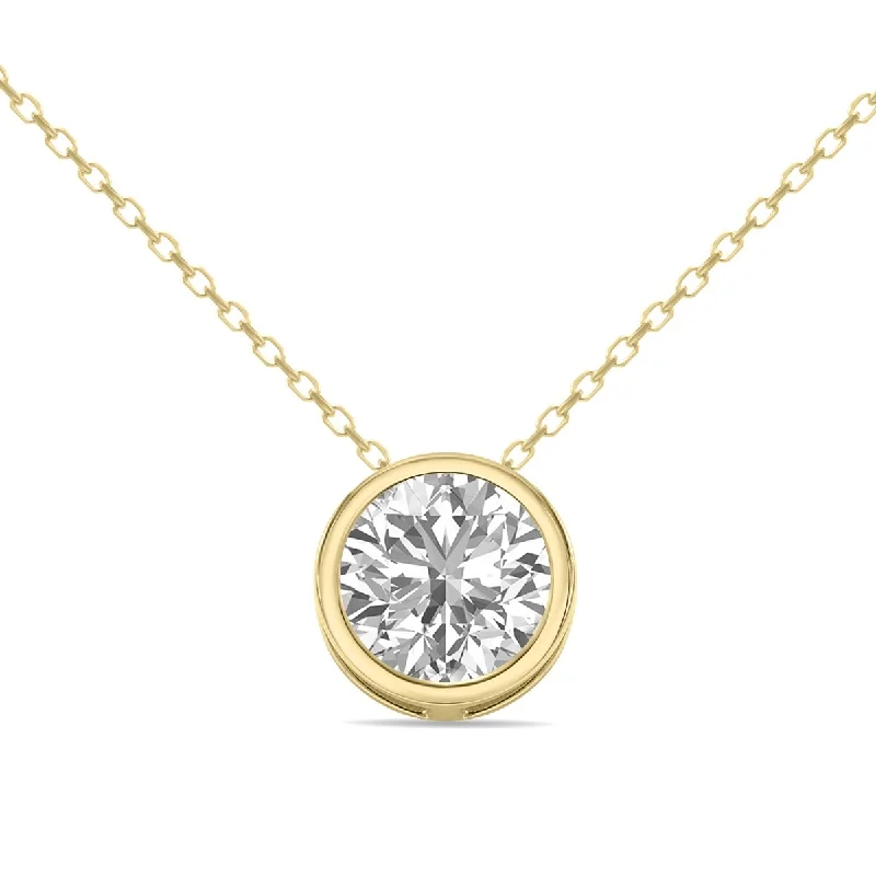 custom initial pendant necklace for women -Marquee Certified 1 Carat Lab Grown Diamond Bezel Pendant in 14K Yellow Gold