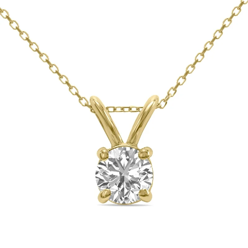 infinity pendant necklace for women -Marquee Certified 1 Carat Lab Grown Diamond Round Solitaire Pendant in 14K Yellow Gold