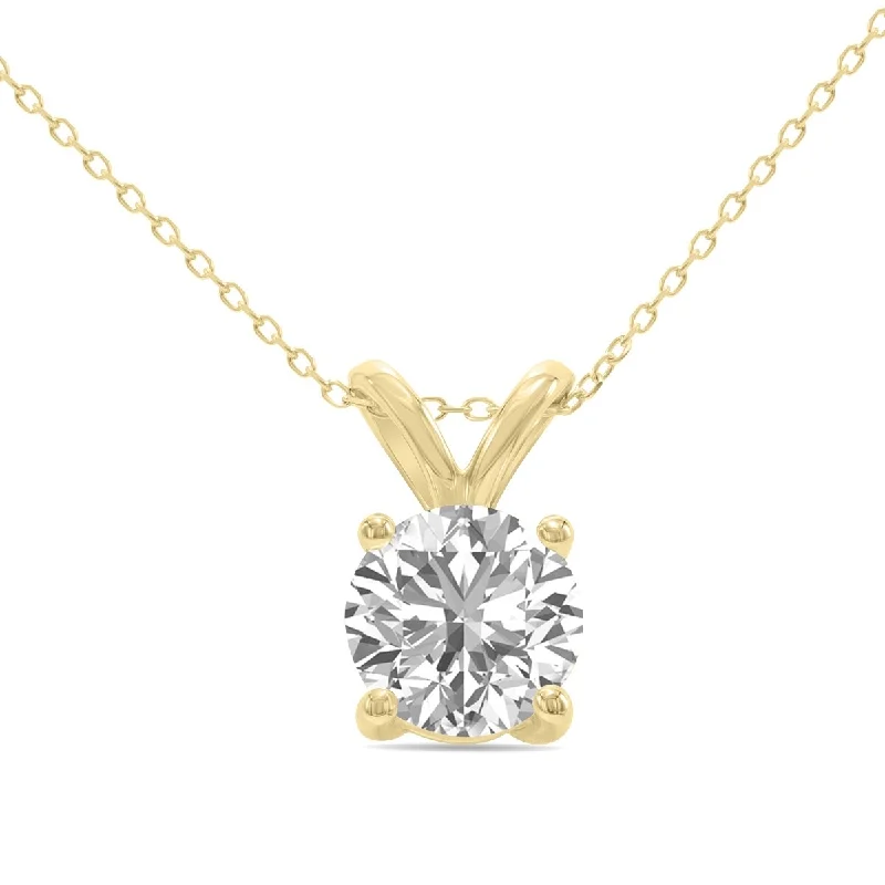 moon pendant necklace for women -Marquee Certified 2 Carat Lab Grown Diamond Round Solitaire Pendant in 14K Yellow Gold