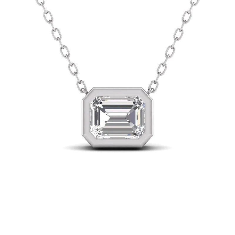 silver infinity necklace for women -Marquee Lab Grown 1/2 Carat Emerald Cut Bezel Set Diamond Solitaire Pendant in 14K White Gold