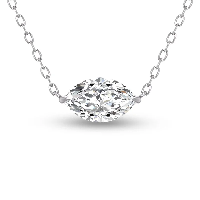 unique initial pendant necklace for women -Marquee Lab Grown 1/2 Carat Floating Marquise Diamond Solitaire Pendant in 14K White Gold