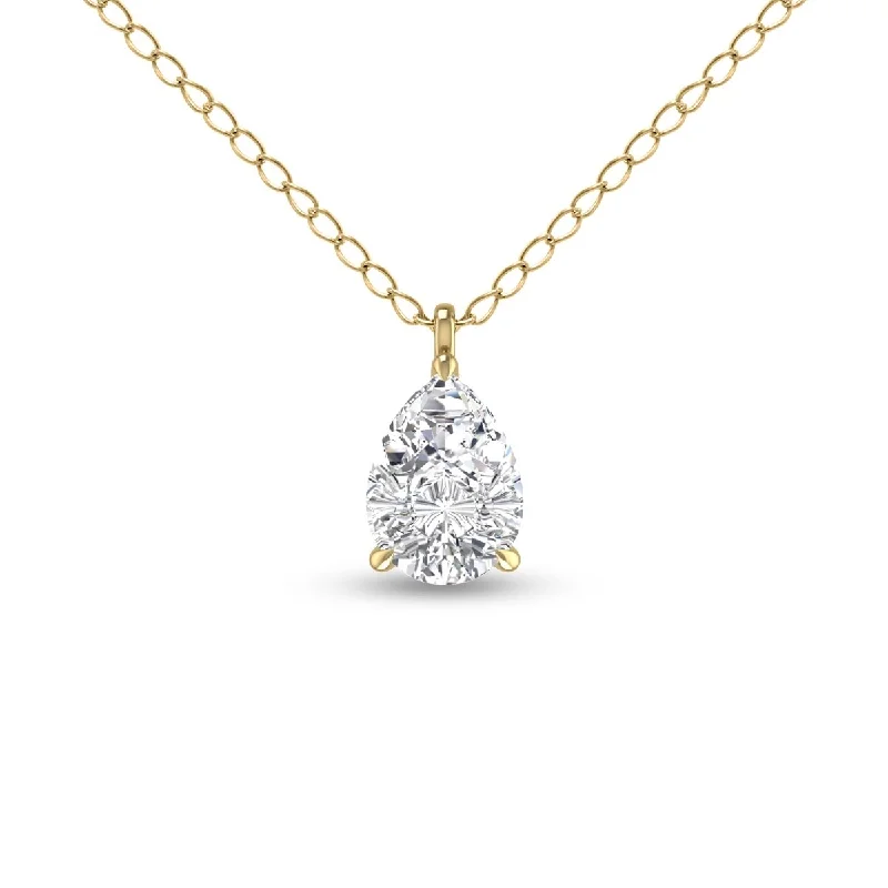 gold bar necklace for women -Marquee Lab Grown 1/2 Carat Pear Solitaire Diamond Pendant in 14K Yellow Gold