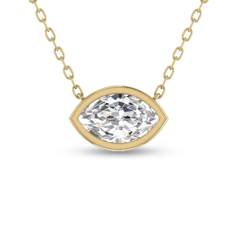 teardrop pendant necklace for women -Marquee Lab Grown 1/4 Carat Marquise Shaped Bezel Set Diamond Solitaire Pendant in 14K Yellow Gold