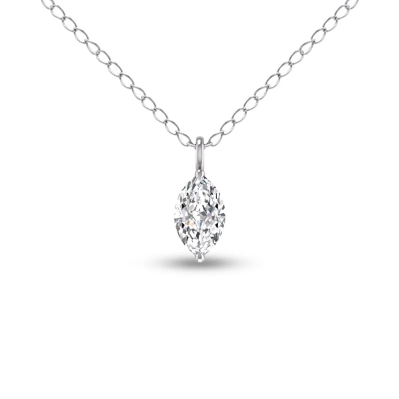 simple silver chain necklace for women -Marquee Lab Grown 1/4 Carat Marquise Solitaire Diamond Pendant in 14K White Gold