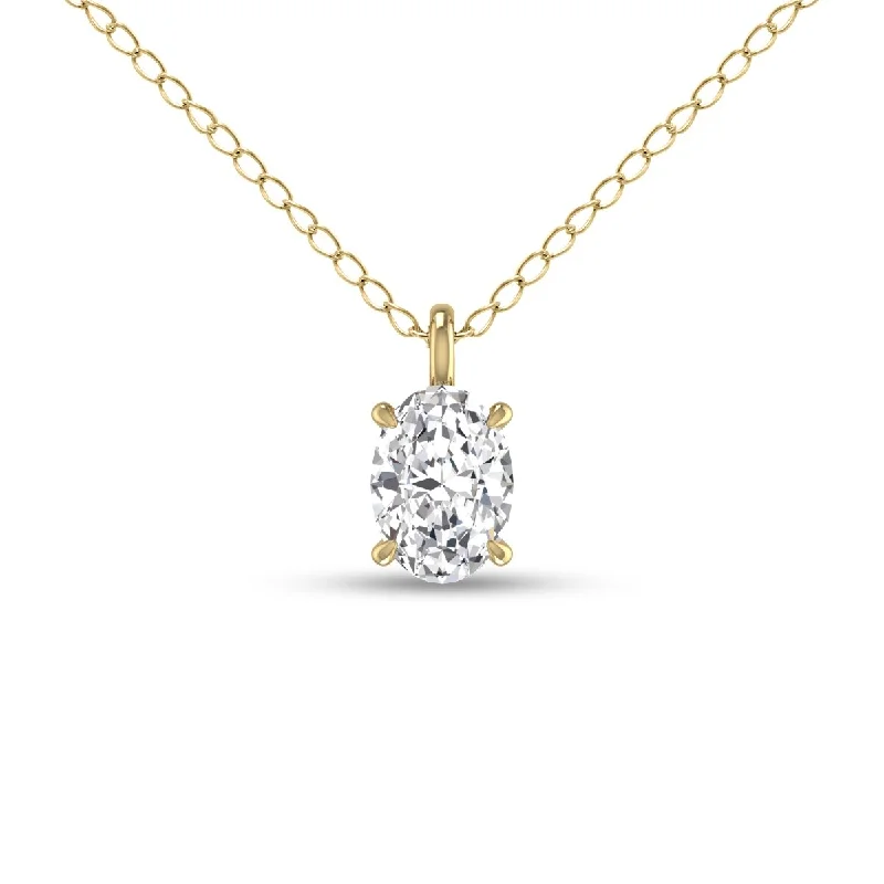 classic chain necklace for men -Marquee Lab Grown 1/4 Carat Oval Solitaire Diamond Pendant in 14K Yellow Gold