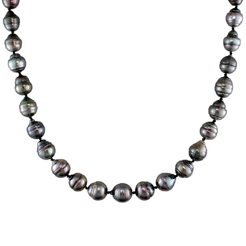 custom nameplate necklace for men -Miadora 14k White Gold Tahitian Black Pearl Necklace (8-11 mm)