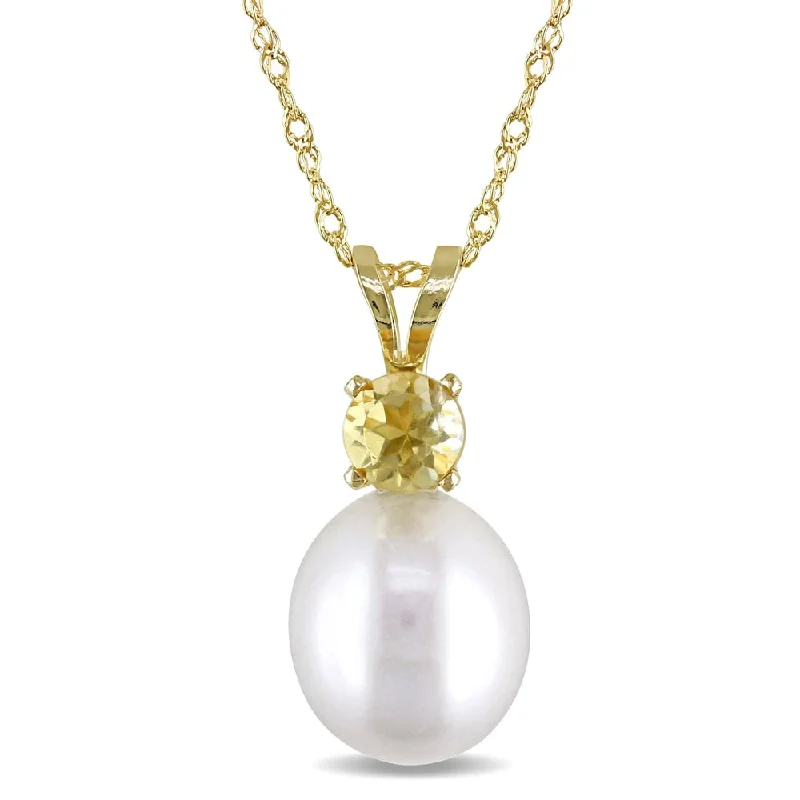 unique gemstone necklace for women -Miadora 14k Yellow Gold Cultured Freshwater Pearl and Citrine Necklace (8-8.5mm) - White