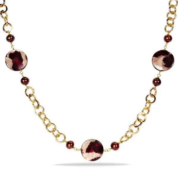 opal pendant necklace for women -Miadora Goldtone Brown FW Pearl and Leopard Print Bead Necklace