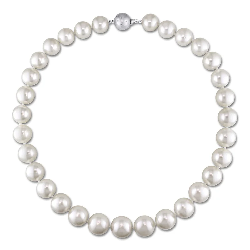 custom engraved necklace for couples -Miadora Signature Collection 14k White Gold Cultured South Sea White Pearl and Diamond Accent Strand Necklace (12-14 mm)