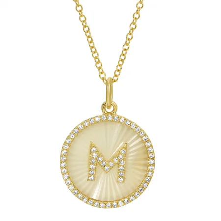 unique initial pendant necklace for women -MOTHER OF PEARL FLUTED INITIAL DISC NECKLACE