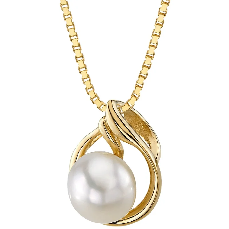 charm necklace for women -Oravo 14k Yellow Gold Freshwater Pearl 7mm Solitaire Pendant Necklace