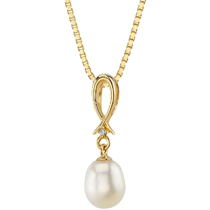 sapphire heart necklace for women -Oravo 14k Yellow Gold Freshwater Pearl Dangling Infinity Pendant Necklace