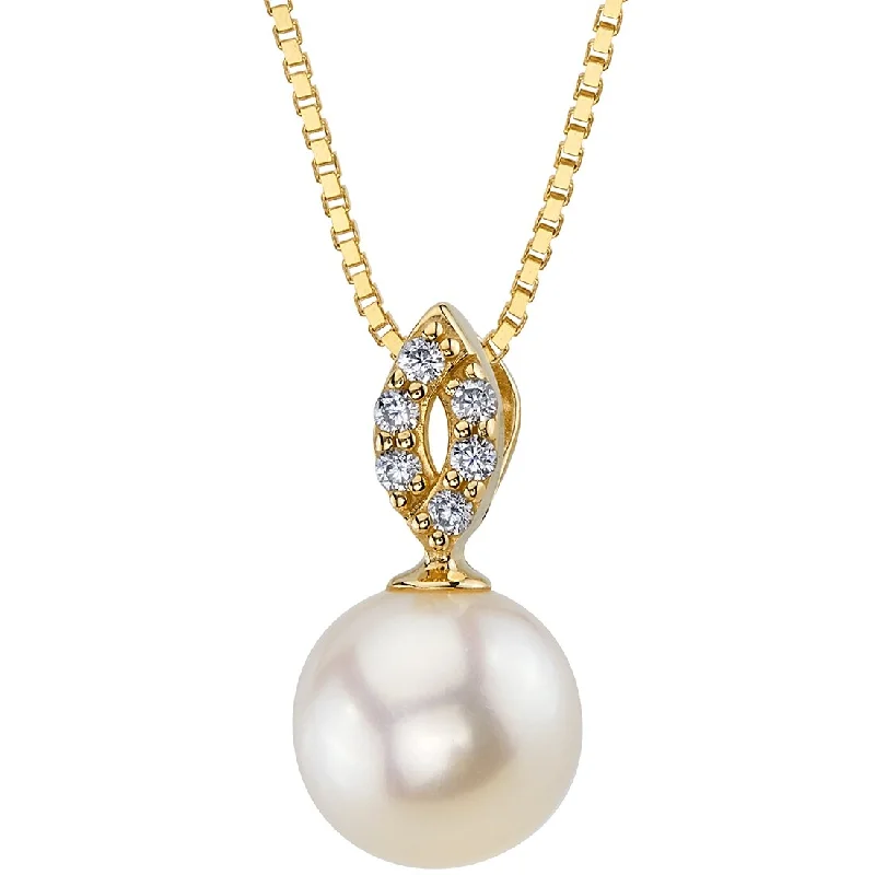 layered chain necklace for men -Oravo 14k Yellow Gold Freshwater Pearl Empress Solitaire Pendant Necklace