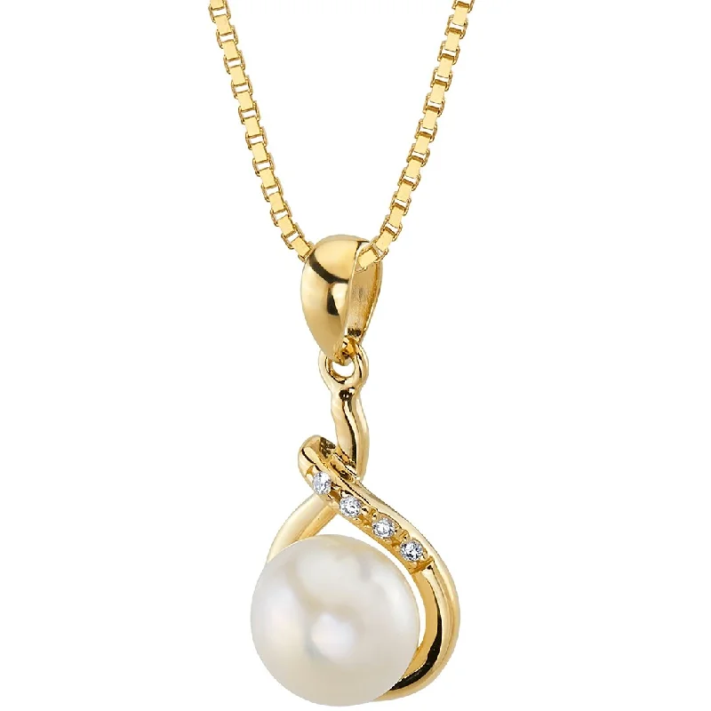 statement pendant necklace for women -Oravo 14k Yellow Gold Freshwater Pearl Infinity Drop Pendant Necklace