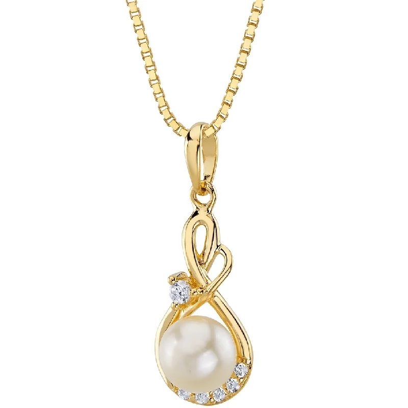 silver teardrop necklace for women -Oravo 14k Yellow Gold Freshwater Pearl Infinity Swirl Pendant Necklace