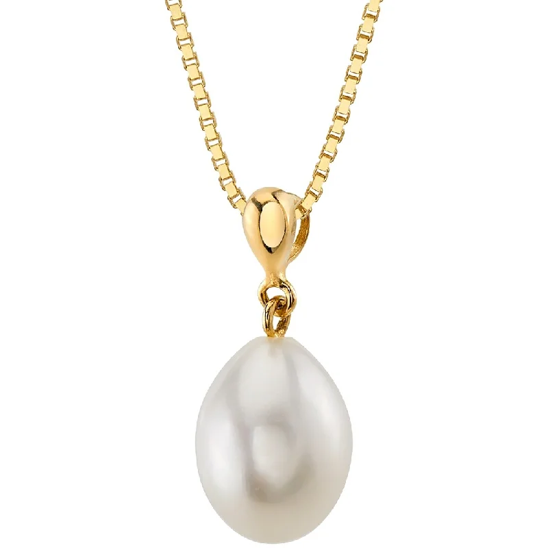 elegant gemstone necklace for weddings -Oravo 14k Yellow Gold Freshwater Pearl Solitaire Pendant Necklace