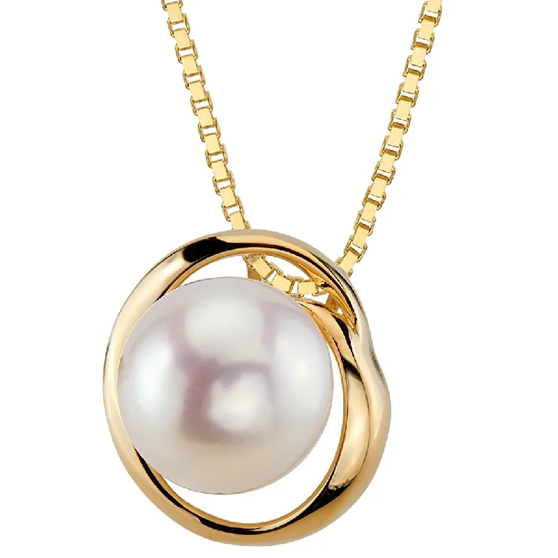 trendy layered necklace for women -Oravo 14k Yellow Gold Freshwater Pearl Swirl Solitaire Pendant Necklace