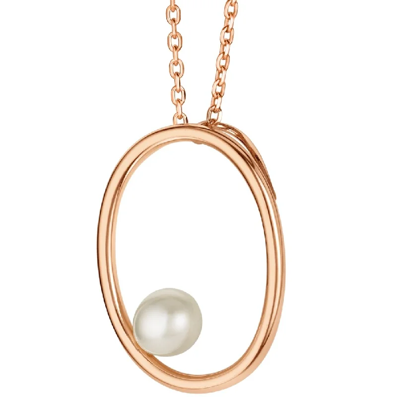 classic chain necklace for men -Pearl Circle Pendant in Rose-Tone Sterling Silver, Adjustable Chain