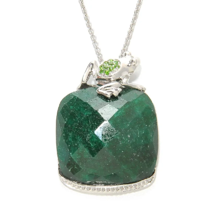 birthstone pendant necklace for moms -Platinum over Sterling Silver Agate and Chrome Diopside Frog Necklace