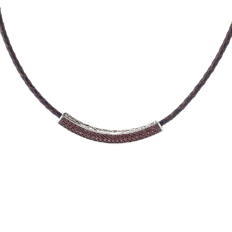 opal pendant necklace for women -Platinum over Sterling Silver Gemstone Curved Braided Leather Necklace