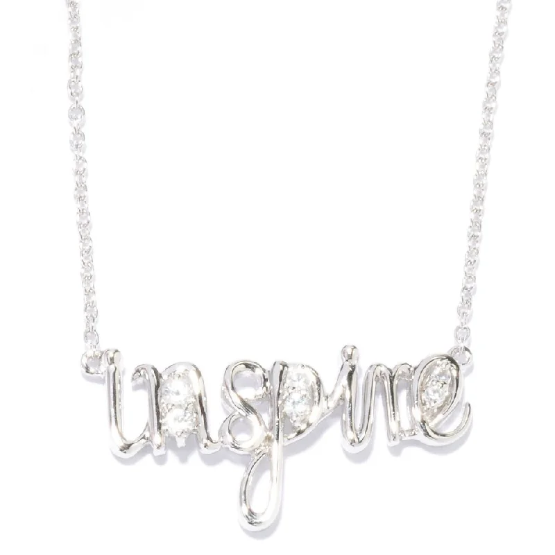 turquoise necklace for women -Platinum Plate Sterling Silver Natural White Zircon "Inspire" Necklace, 20"